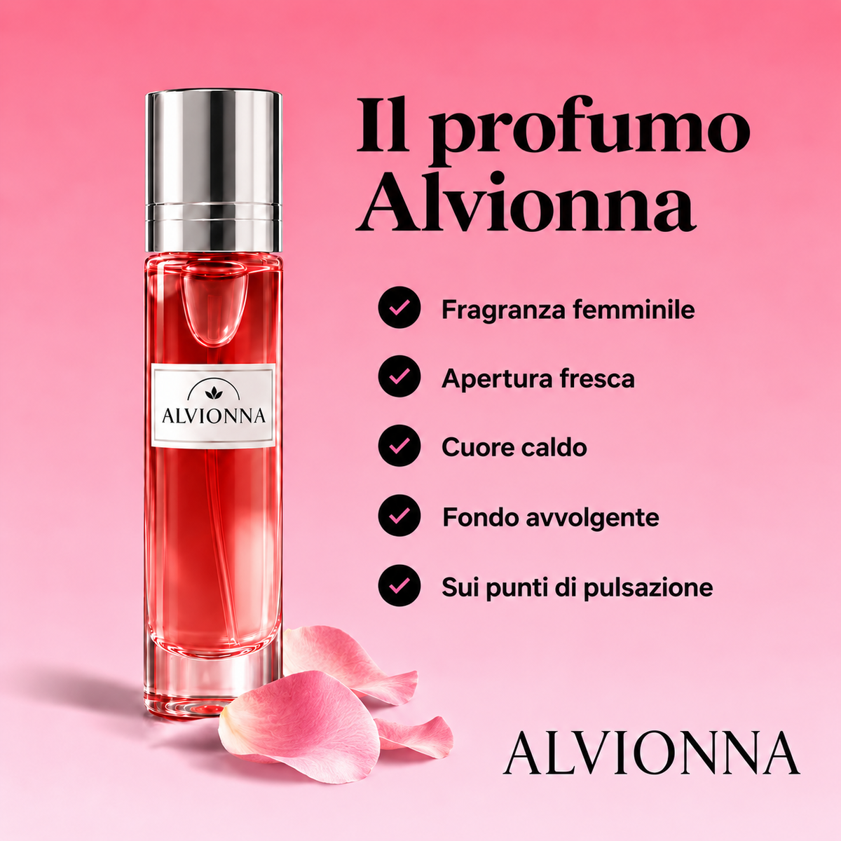 Il profumo Alvionna: fragranza femminile, apertura fresca, cuore caldo e fondo avvolgente