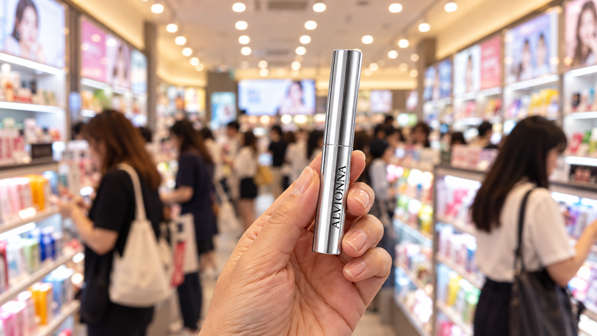 Il mascara argentato Alvionna VelvetEye in un negozio di cosmetici a Seul